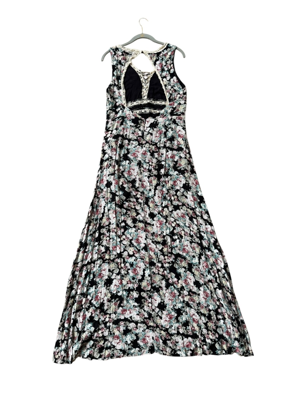 Lulu's Black Floral Print Maxi Dress Size XL Crochet Lace-Trim Boho Party Event - Picture 5 of 17